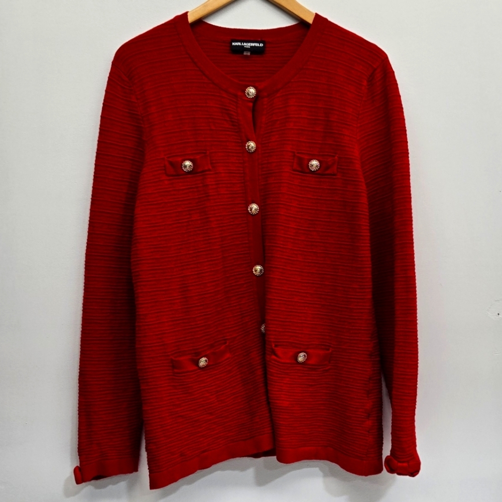 Karl Lagerfeld Women's Red and Gold Cardigan